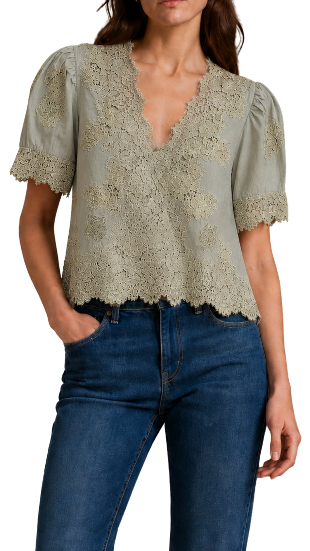 The Ursula Lace Trim Puff Sleeve Blouse